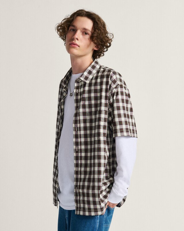 Camisa Monte Plaid Ss Woven Egret