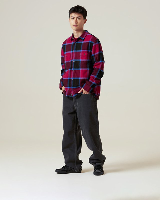 Camisa Ls Larkspur Plaid Flannel Bordeaux Black