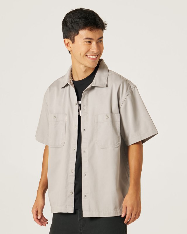Camisa Manga Curta Larkspur Solid Drizzle