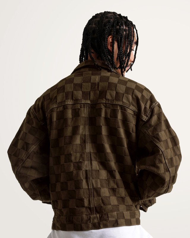 Jaqueta Check-5 Checkerboard Denim Trucker Demitasse