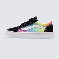 Feito especialmente para proporcionar o calce seguro e confortável dos pequenos, o Tênis Old Skool Rainbow Glow Black Multi Infantil homenageia o icônico tênis com Sidestripe™, substituindo os cadarços tradicionais por fechos duplos de velcro. Com cabedal durável de camurça e lona, com estampa icônica com detalhe em brilho, este modelo de cano baixo proporciona um ajuste fácil e seguro, mantendo o conforto dos pequenos durante todo o dia. O tênis apresenta biqueiras reforçadas, colarinhos acolchoados de suporte e sola de borracha waffle exclusiva Vans.