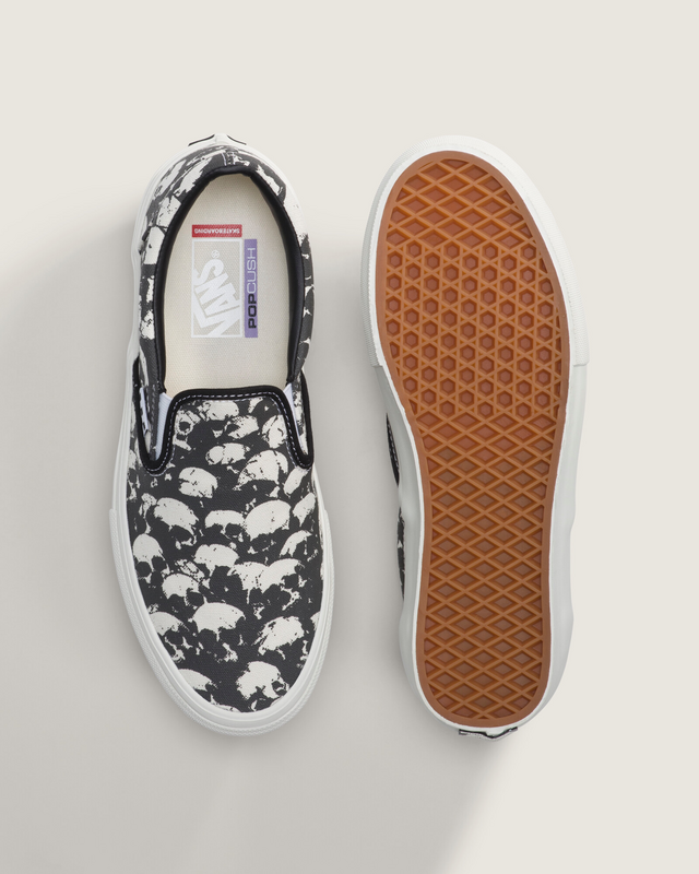 Tênis Skate Slip-On Skull Pile Black White Gum