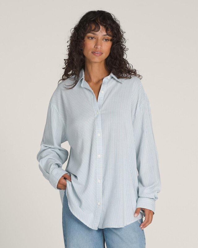 Camisa Gillian Striped Button Down LS White