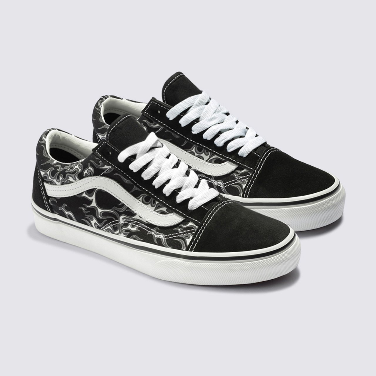 Vans flame deals black white