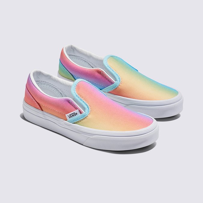 Vans rainbow true white slip on best sale