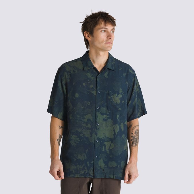 Camisa Camp Loose Collar SS Warm Weather Dress Blues Dark Forest