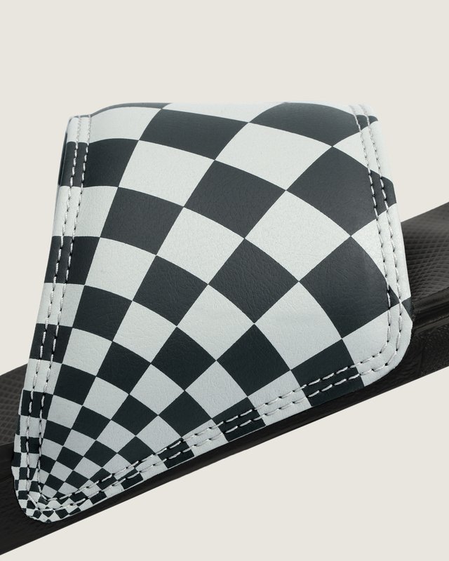 Chinelo La Costa Slide On Radial Checkerboard Light Grey Black