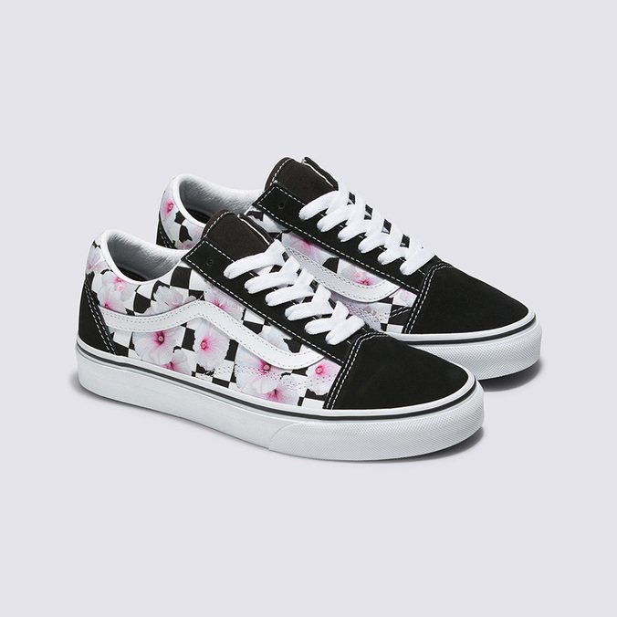 Black and pink old skool vans