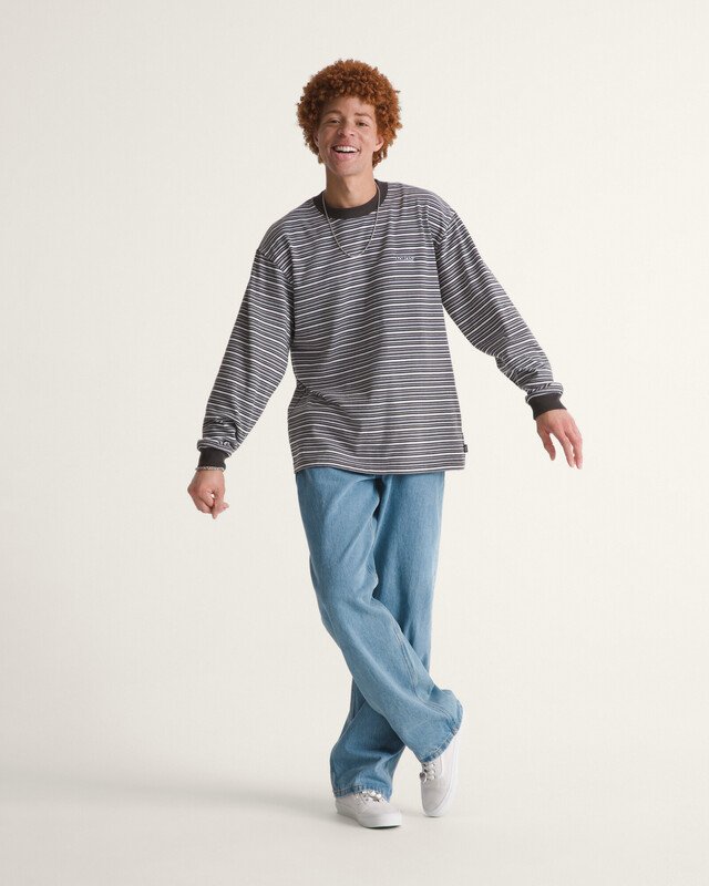 Camiseta Manga Longa Wesley Stripe Faded Black Drizzle