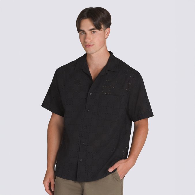 Camisa Wayside Eyelet Ss Woven Black