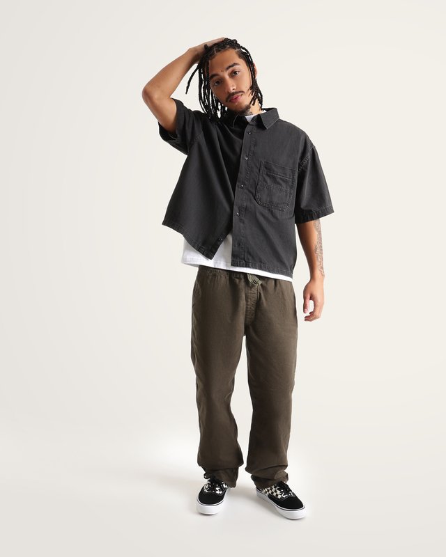 Camisa Manga Curta Cyrus Straight Hem Denim Elevation Washed Black