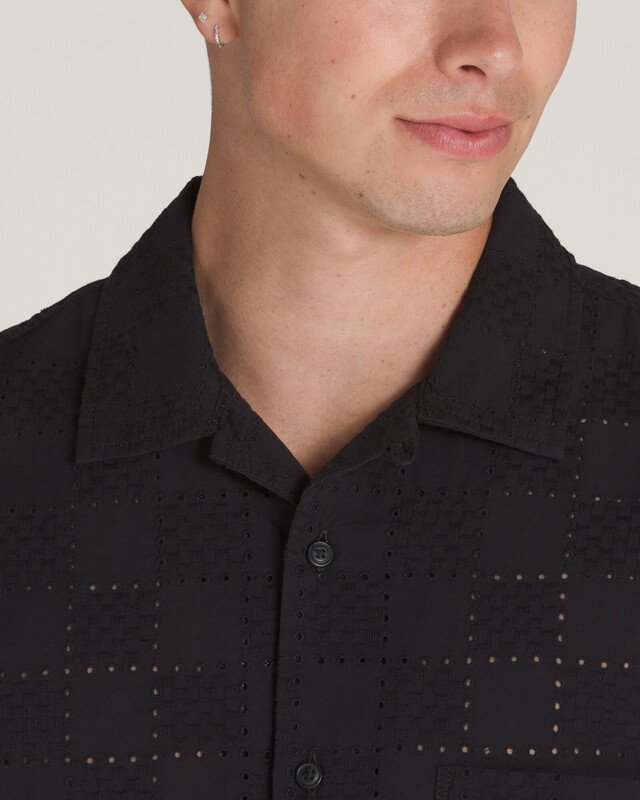 Camisa Wayside Eyelet Ss Woven Black