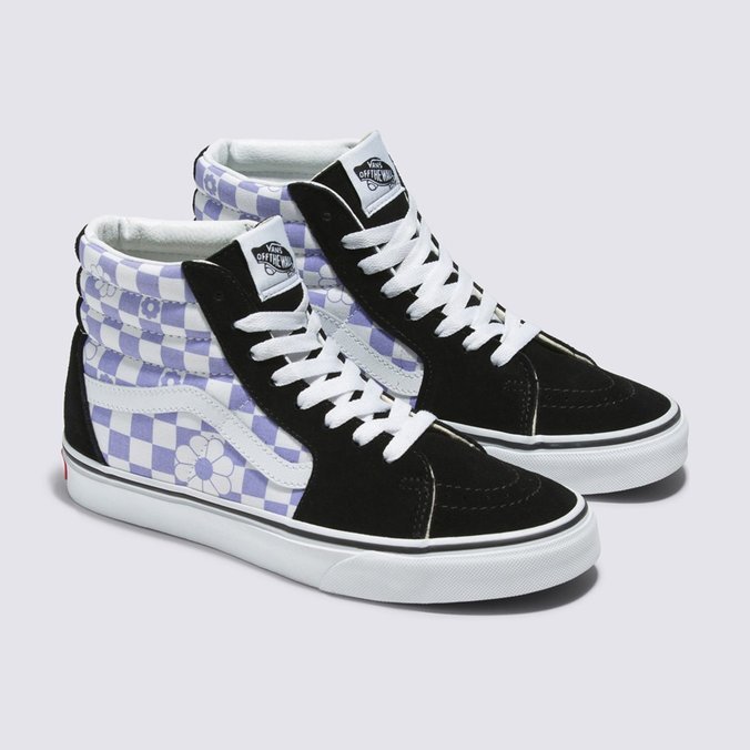 Tenis Sk8 Hi Floral Checkerboard Lavender Black Vans