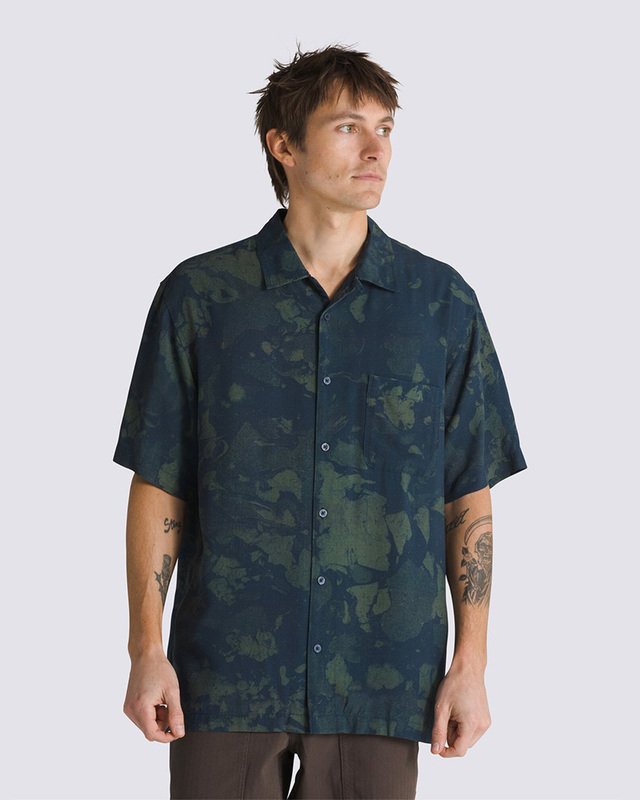 Camisa Camp Loose Collar SS Warm Weather Dress Blues Dark Forest