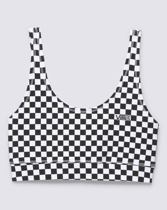 Top Flying V Print Bra Black White Checkerboard