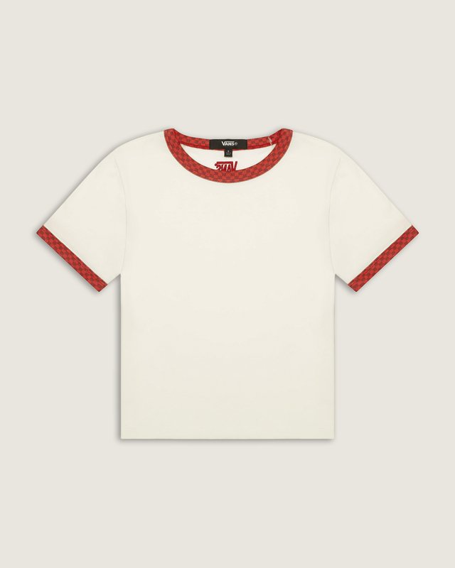 Camiseta Manga Curta Ringer Checkerboard  Crimson Haze