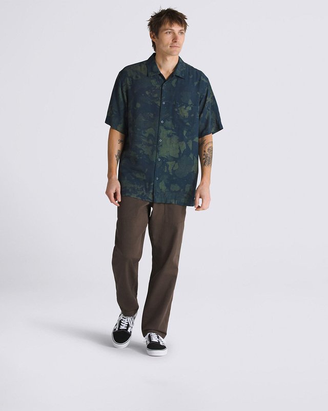 Camisa Camp Loose Collar SS Warm Weather Dress Blues Dark Forest